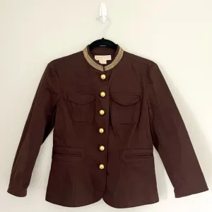 Michael Kors Brown Gold Button Beaded Blazer Coat Jacket Size 6