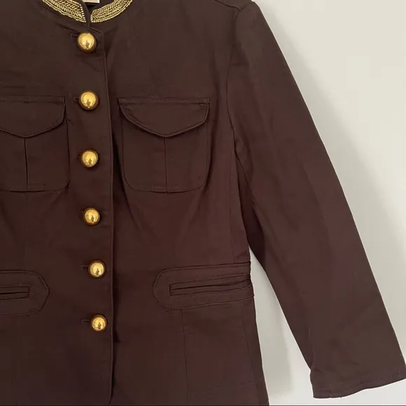 Michael Kors Brown Gold Button Beaded Blazer Coat Jacket Size 6