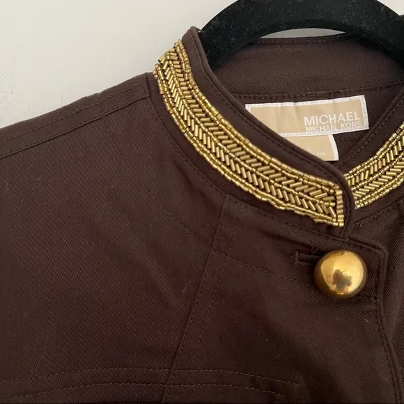 Michael Kors Brown Gold Button Beaded Blazer Coat Jacket Size 6