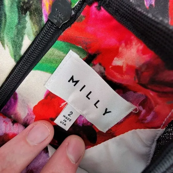 Milly Floral Print Mesh Panels Short Sleeve Bodycon Pencil Multicolor Dress 2