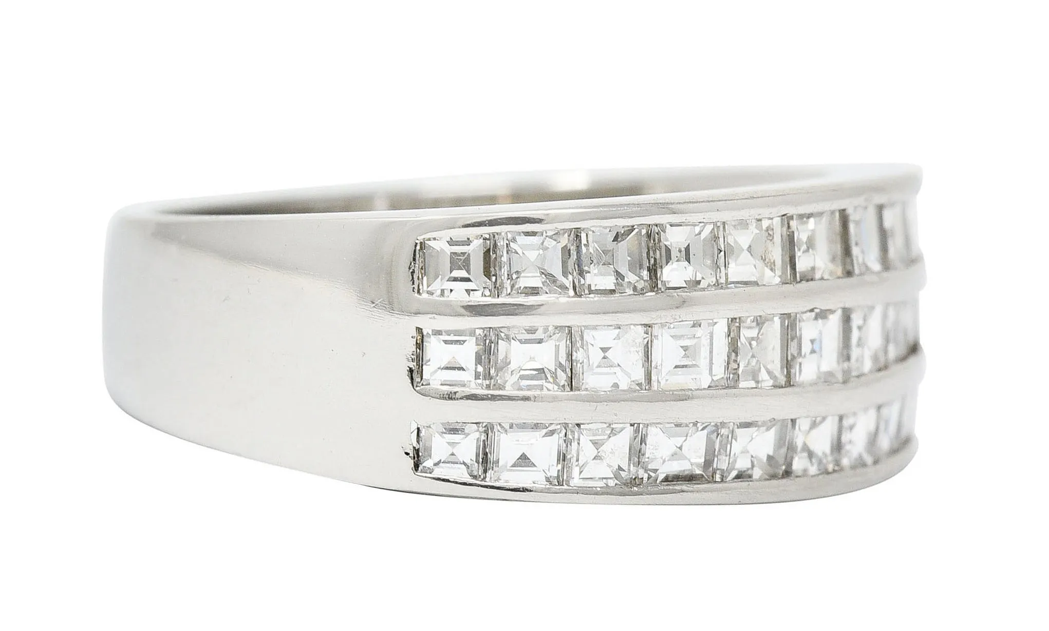 Modern 1.46 CTW Square Step Cut Diamond Platinum Channel Band Ring
