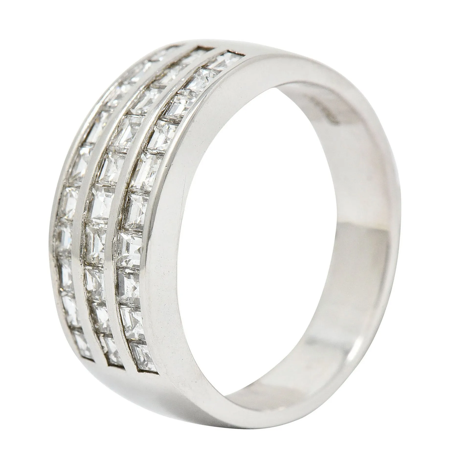 Modern 1.46 CTW Square Step Cut Diamond Platinum Channel Band Ring