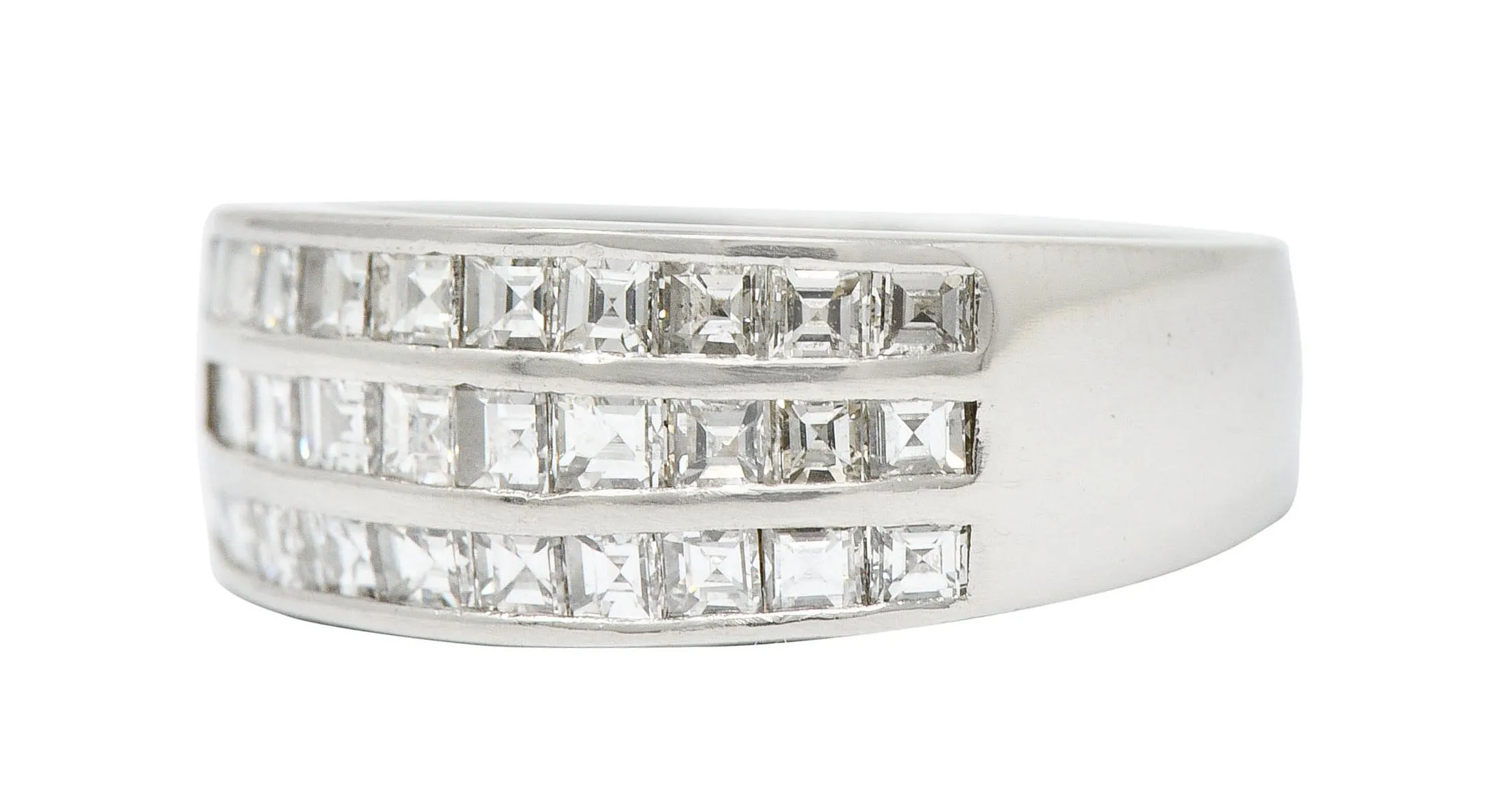 Modern 1.46 CTW Square Step Cut Diamond Platinum Channel Band Ring