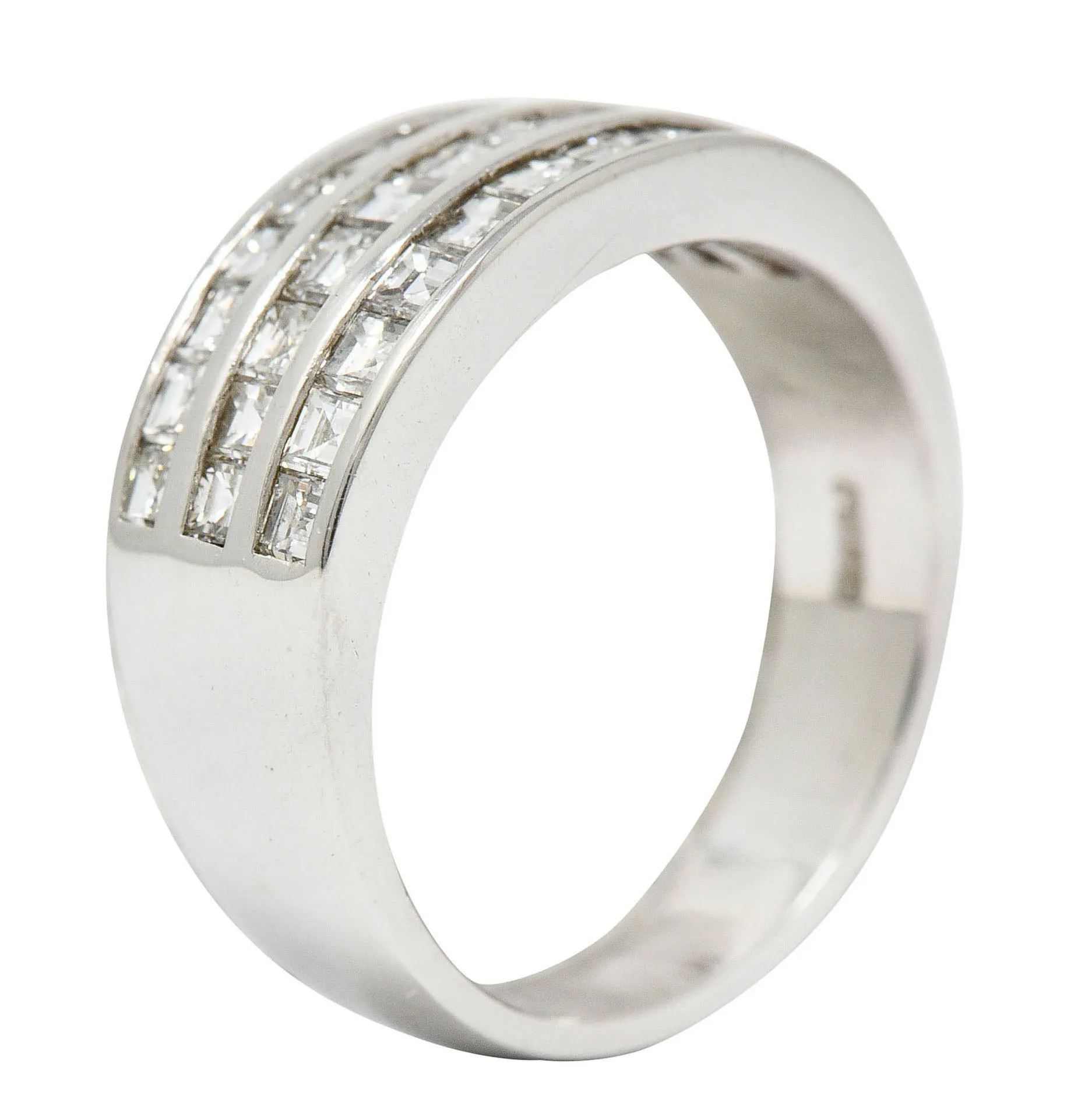 Modern 1.46 CTW Square Step Cut Diamond Platinum Channel Band Ring
