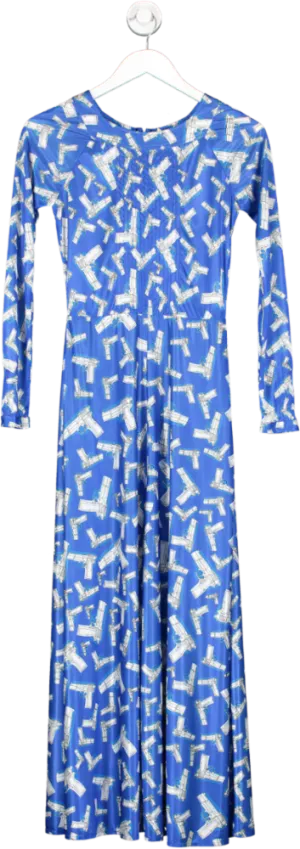 MORV London Blue Pleated Neckline Classic Pintuck Dress UK 8