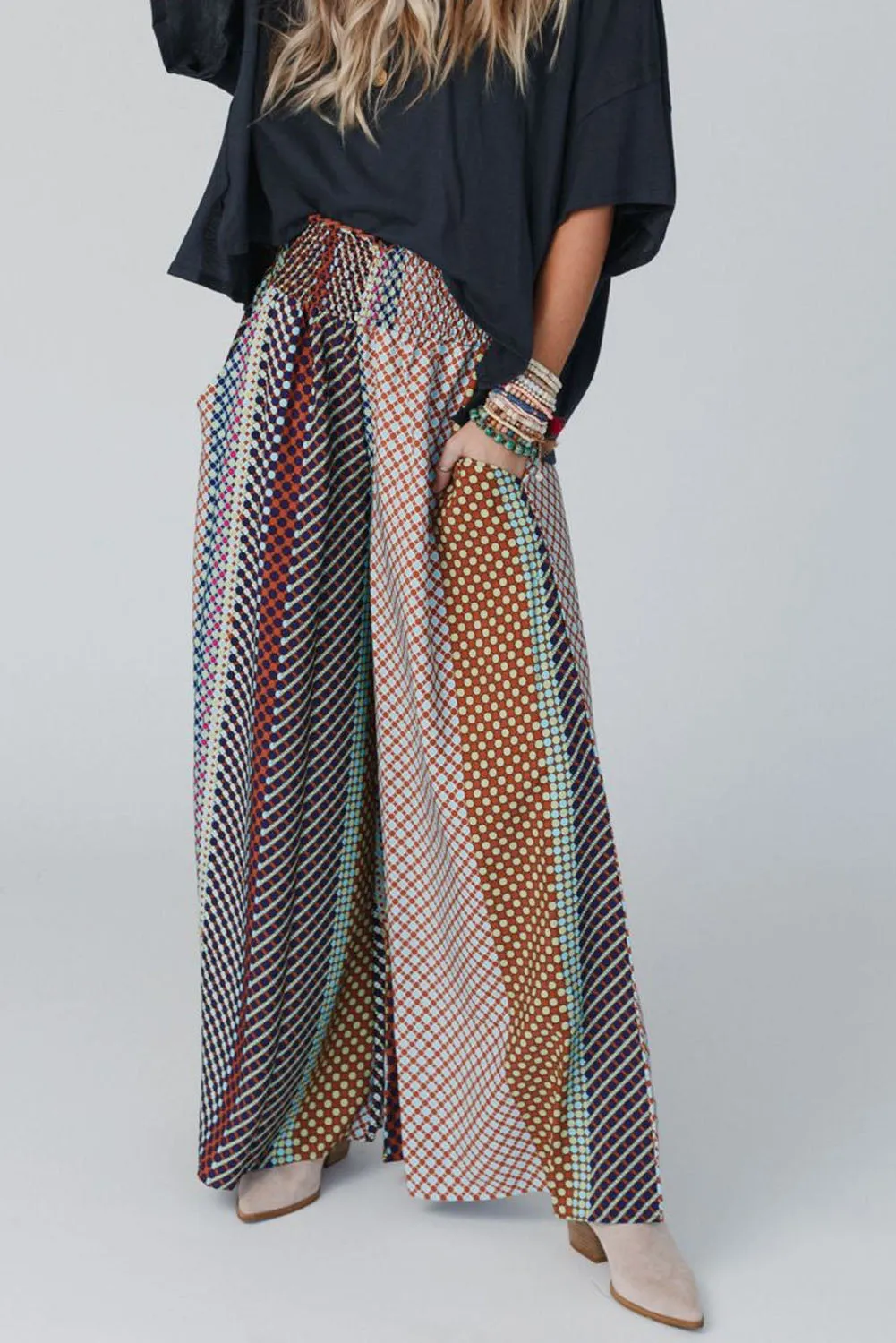 Multicolor Geometric Printed Wide Leg High Waist Pants