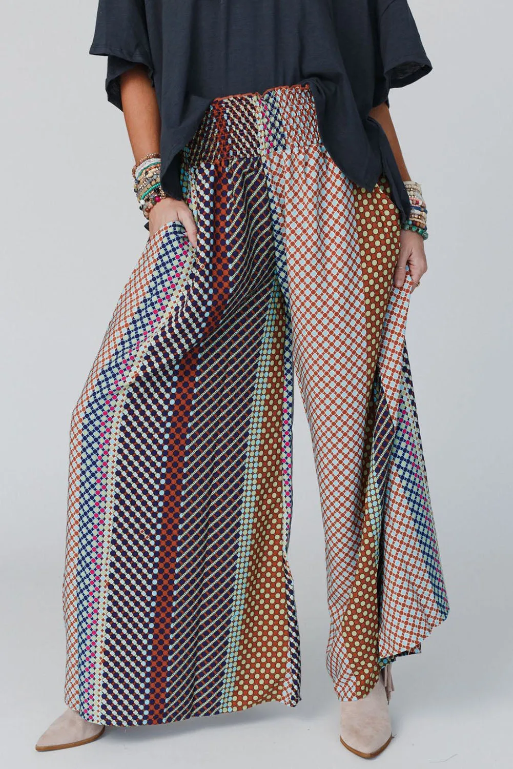 Multicolor Geometric Printed Wide Leg High Waist Pants