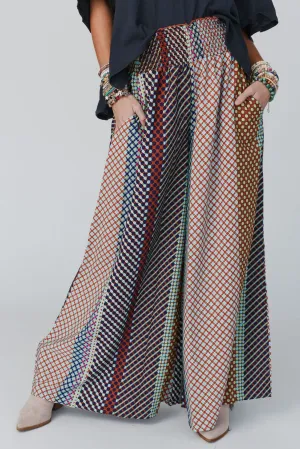 Multicolor Geometric Printed Wide Leg High Waist Pants