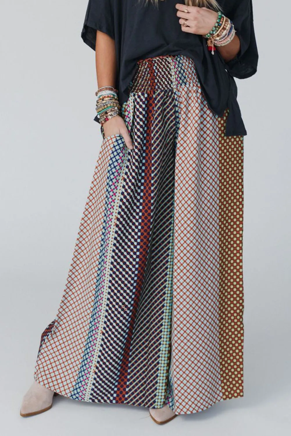 Multicolor Geometric Printed Wide Leg High Waist Pants