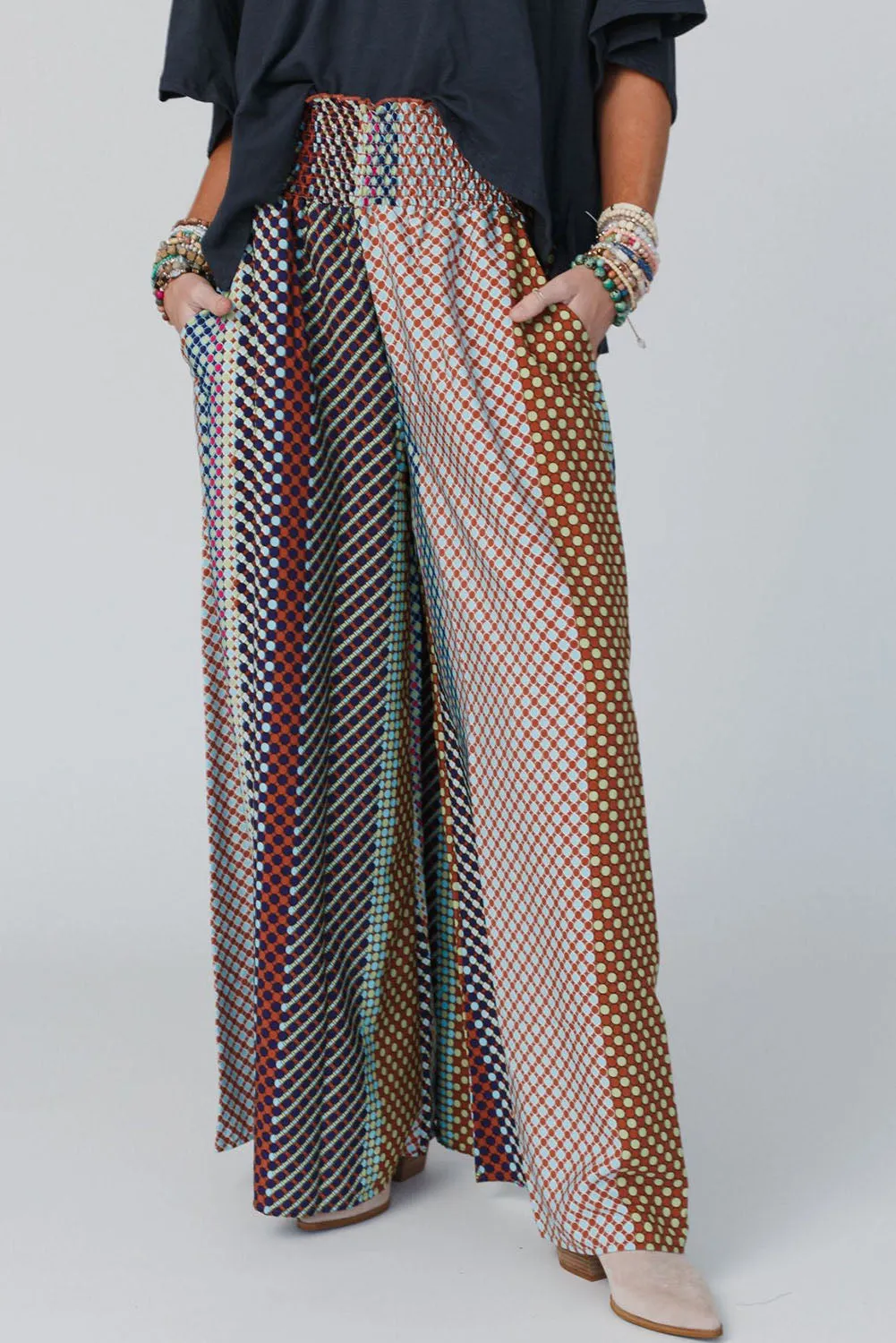Multicolor Geometric Printed Wide Leg High Waist Pants