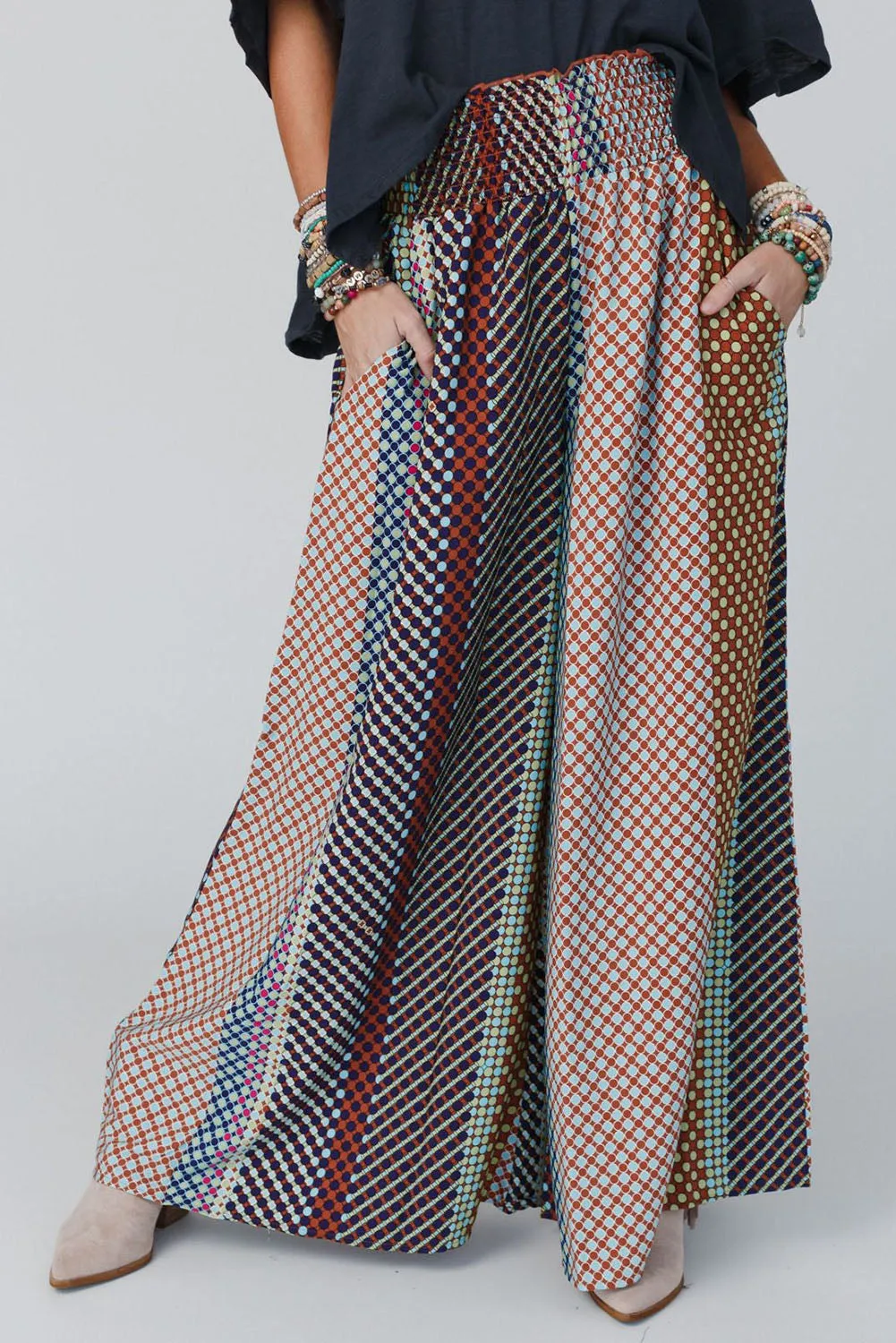Multicolor Geometric Printed Wide Leg High Waist Pants