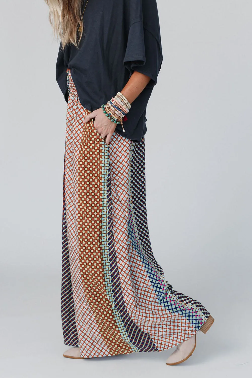Multicolor Geometric Printed Wide Leg High Waist Pants