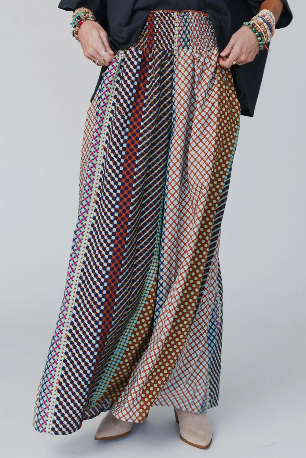 Multicolor Geometric Printed Wide Leg High Waist Pants
