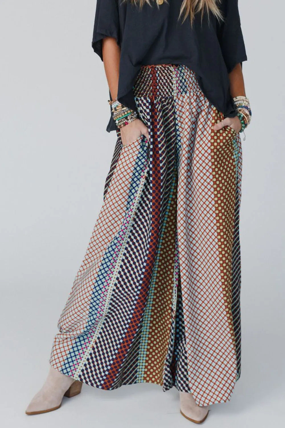 Multicolor Geometric Printed Wide Leg High Waist Pants