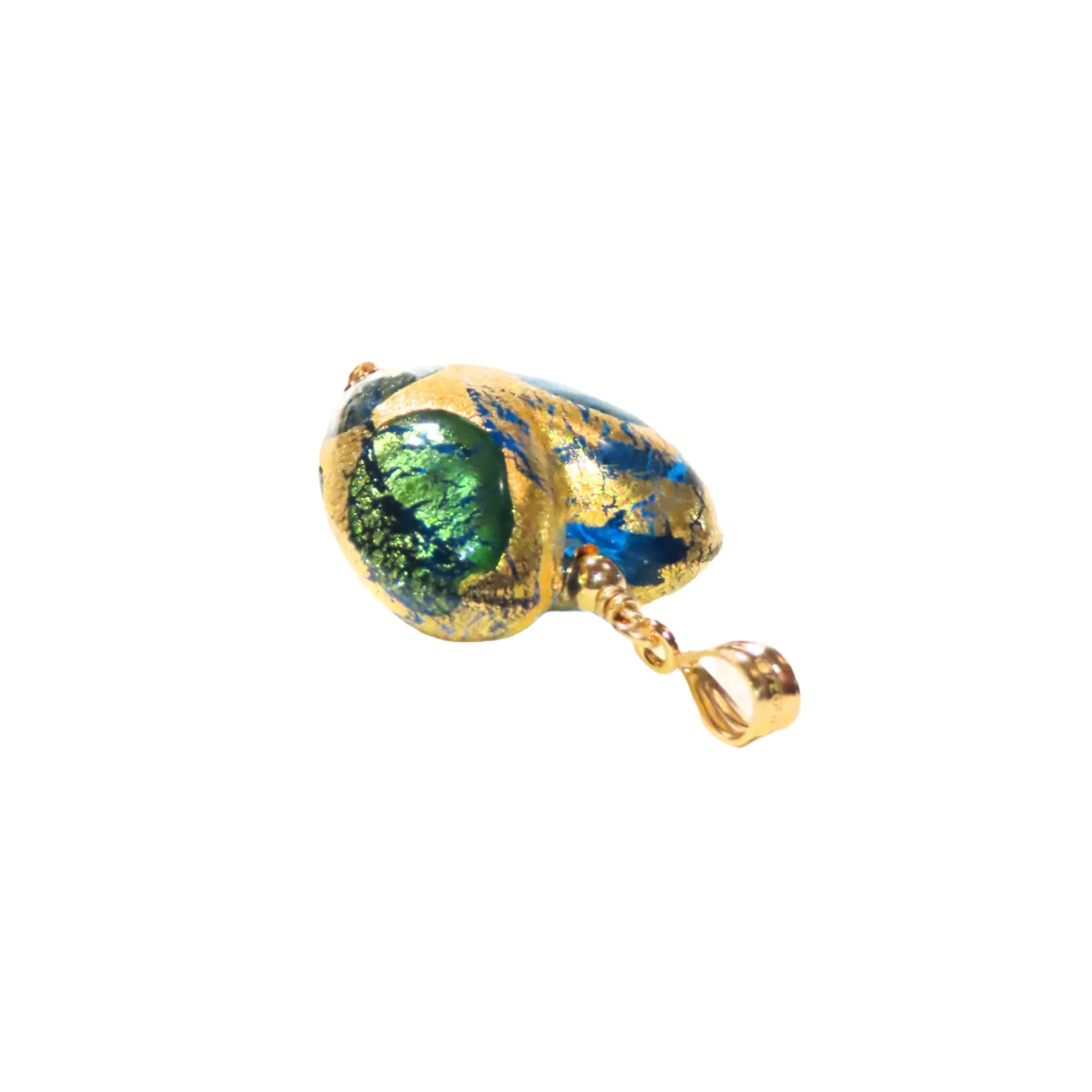 Murano Glass Green Dot Gold Heart Pendant