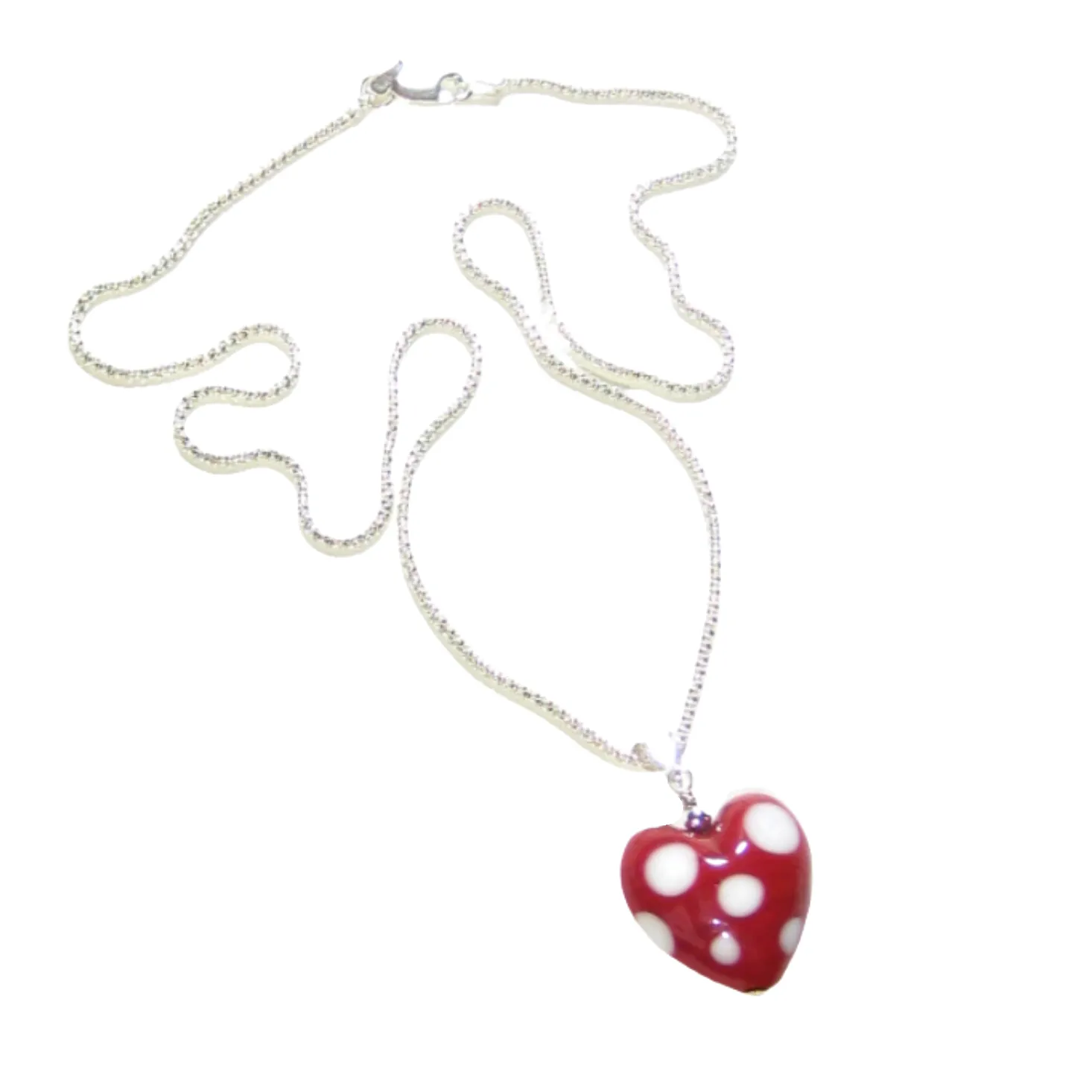 Murano Glass Red Polka Dot Heart Pendant