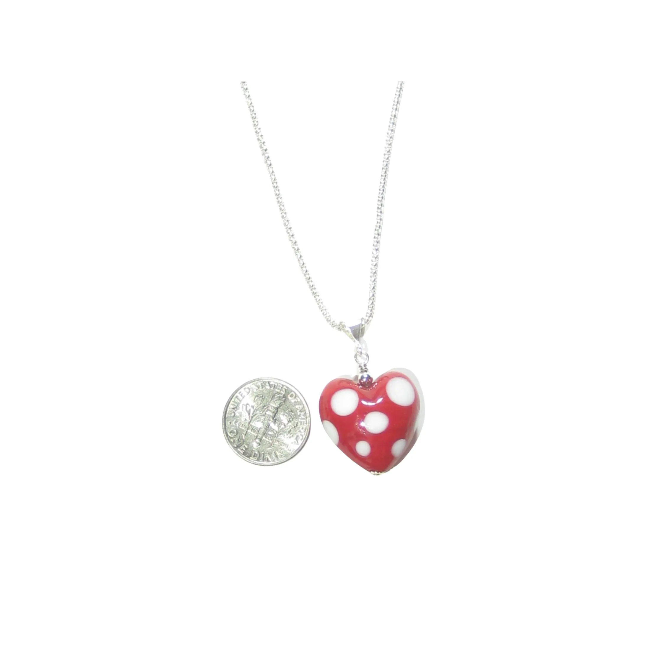 Murano Glass Red Polka Dot Heart Pendant