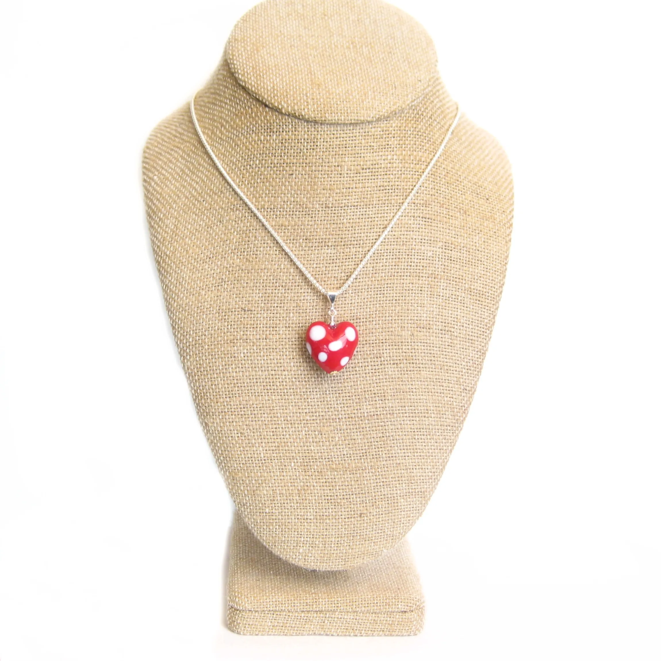 Murano Glass Red Polka Dot Heart Pendant