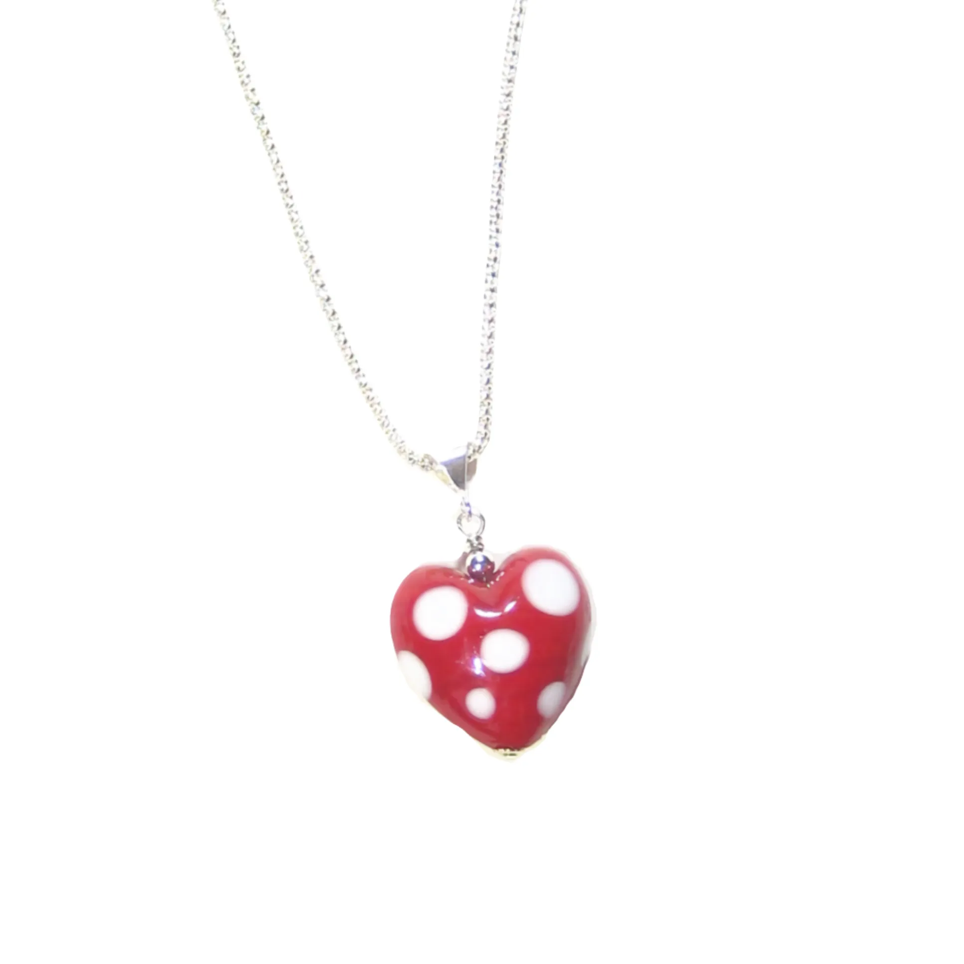 Murano Glass Red Polka Dot Heart Pendant