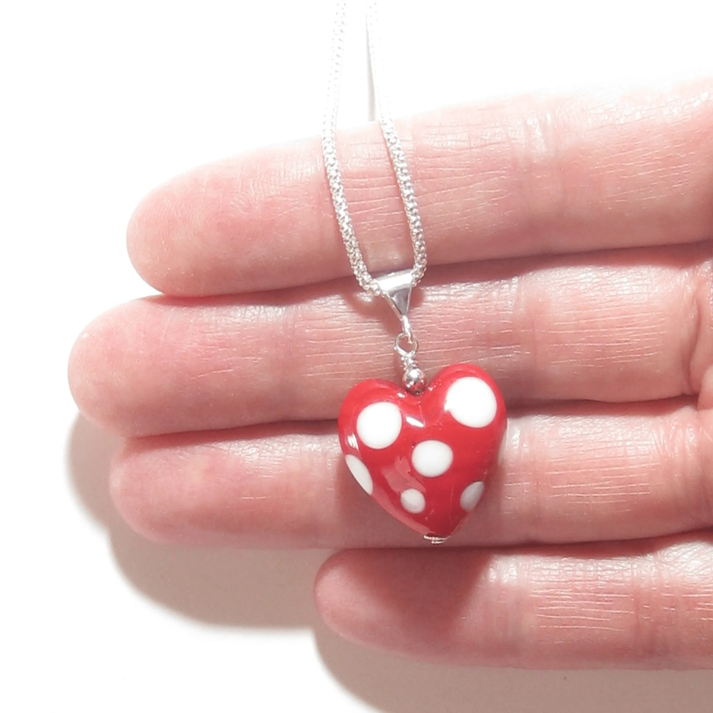Murano Glass Red Polka Dot Heart Pendant