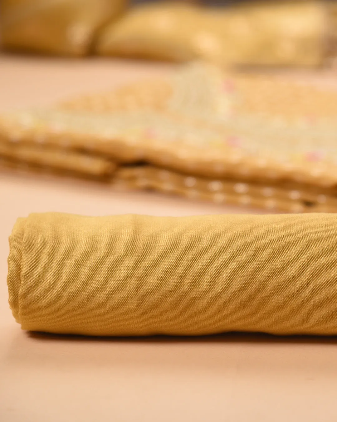 Mustard Chanderi Woven With Embroidery Unstitched Suit Fabric Set With Chiffon Embroidered Dupatta