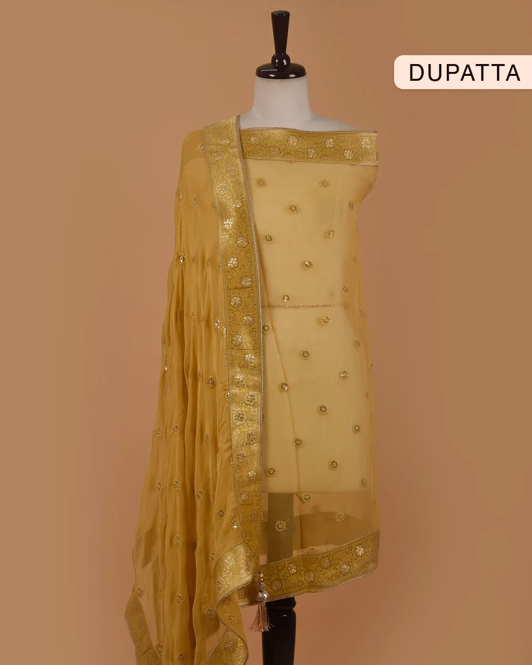 Mustard Chanderi Woven With Embroidery Unstitched Suit Fabric Set With Chiffon Embroidered Dupatta