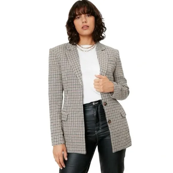 NASTY GAL COLLECTION | Women’s Fitted Waist Houndstooth Blazer Jacket Size 6