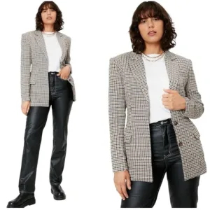 NASTY GAL COLLECTION | Women’s Fitted Waist Houndstooth Blazer Jacket Size 6