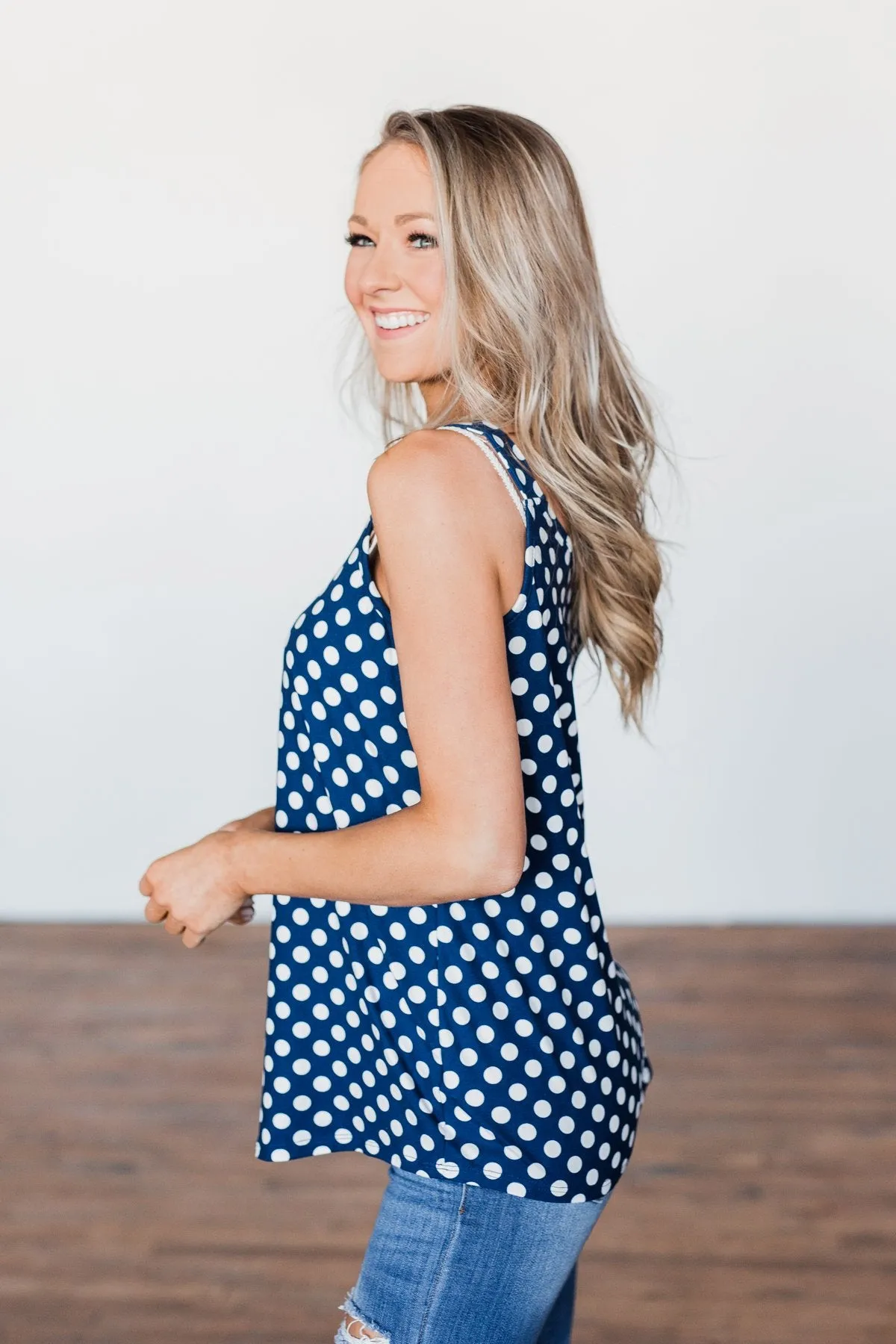 Navy & White Polka Dot Tank Top
