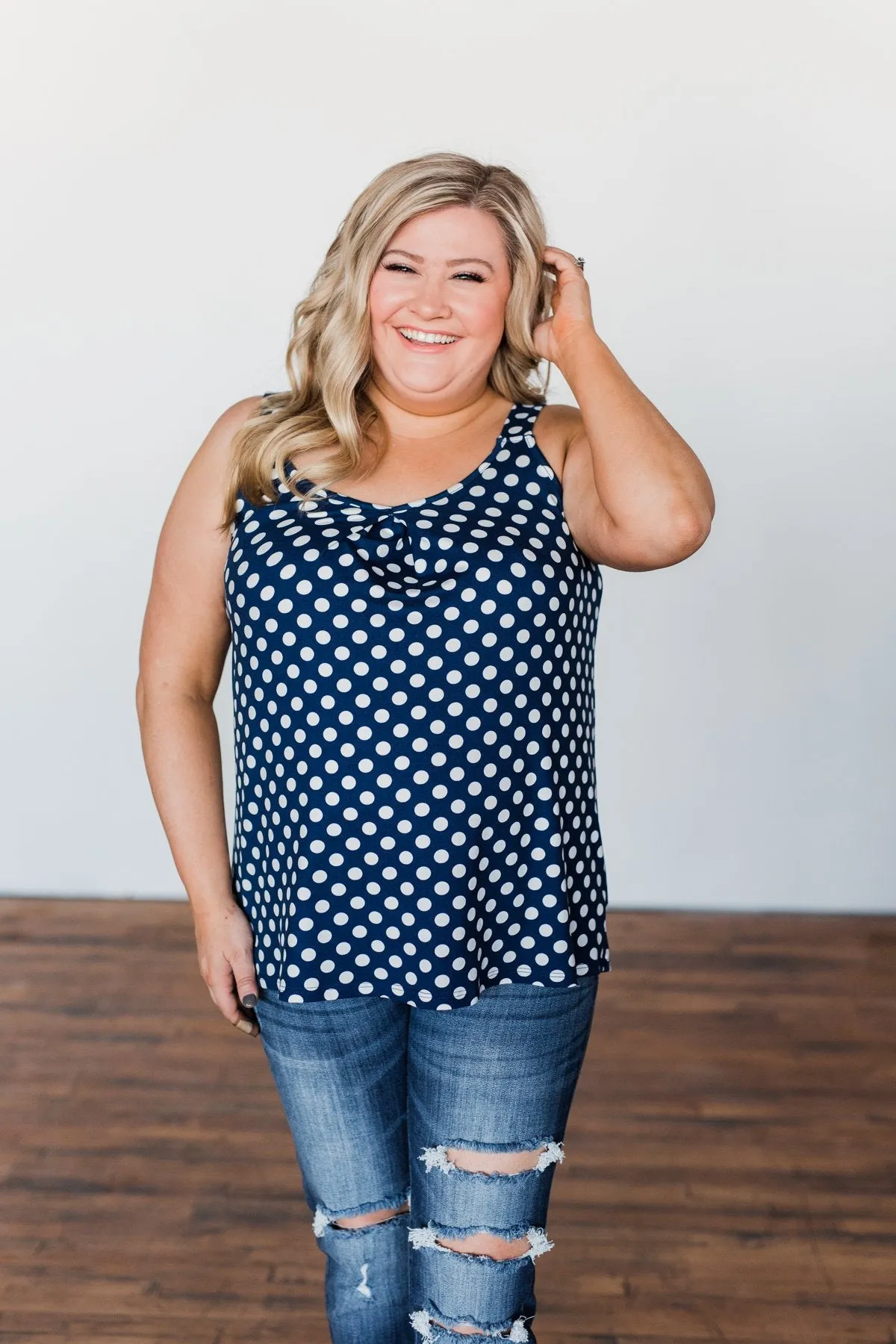 Navy & White Polka Dot Tank Top