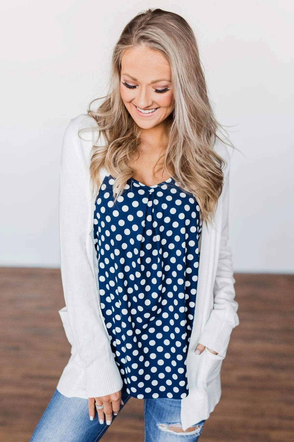 Navy & White Polka Dot Tank Top