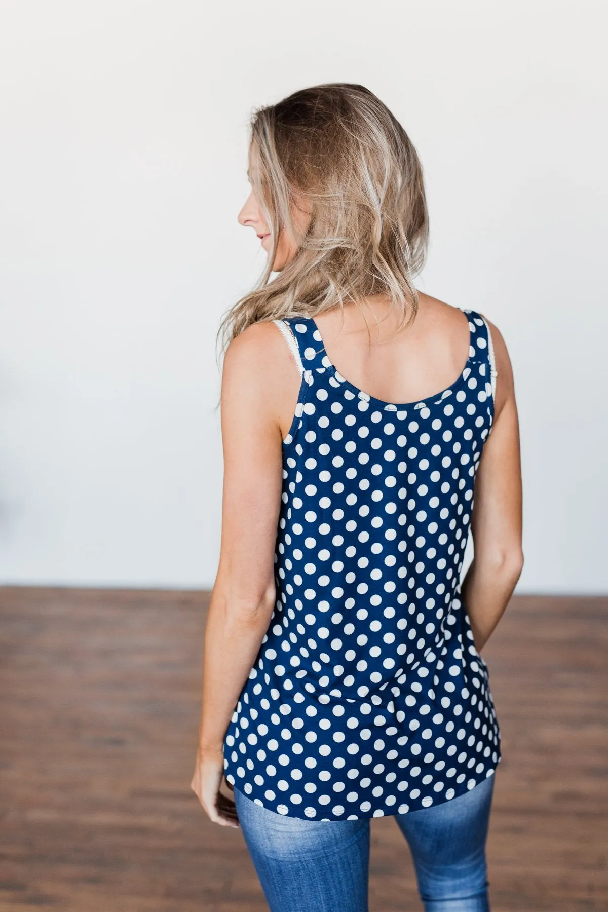 Navy & White Polka Dot Tank Top