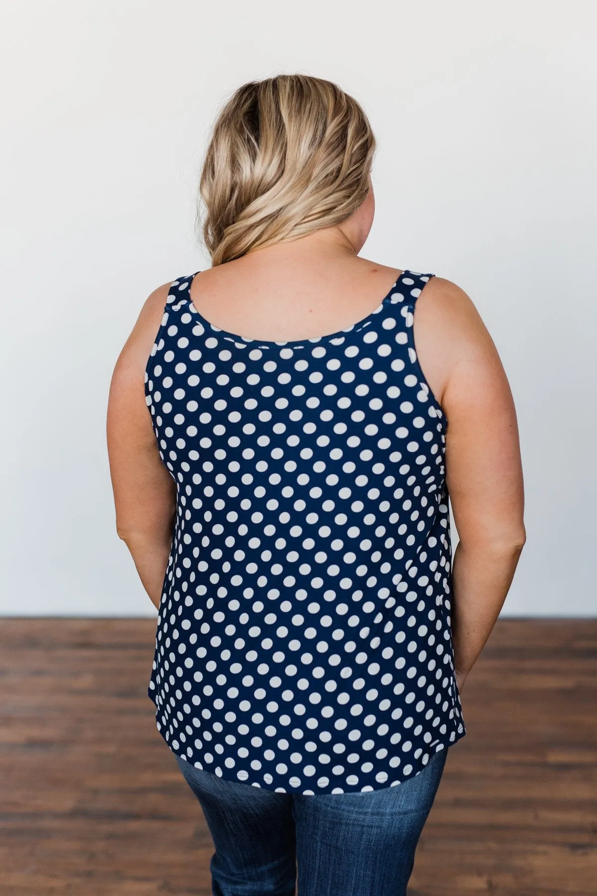 Navy & White Polka Dot Tank Top