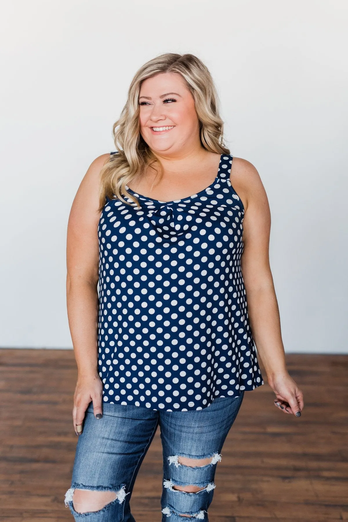 Navy & White Polka Dot Tank Top