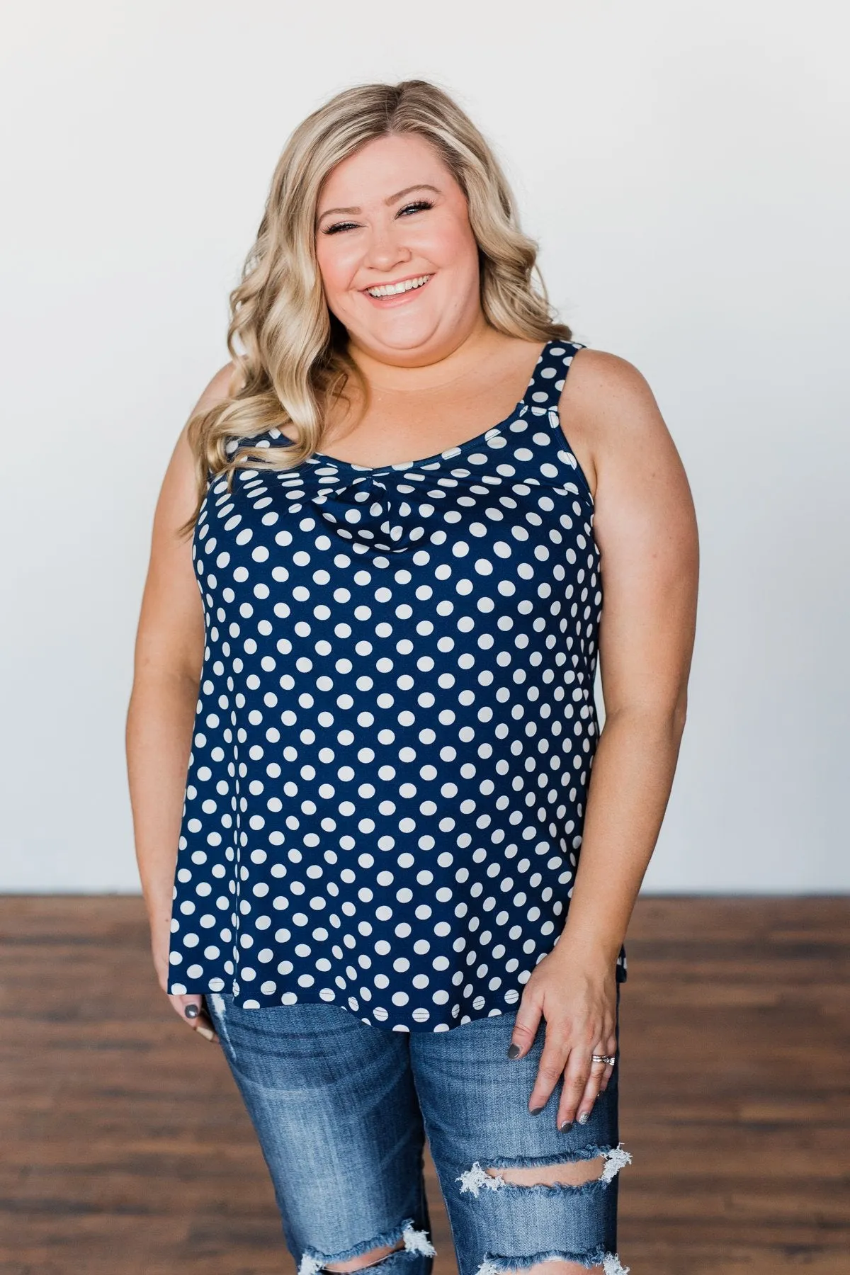 Navy & White Polka Dot Tank Top