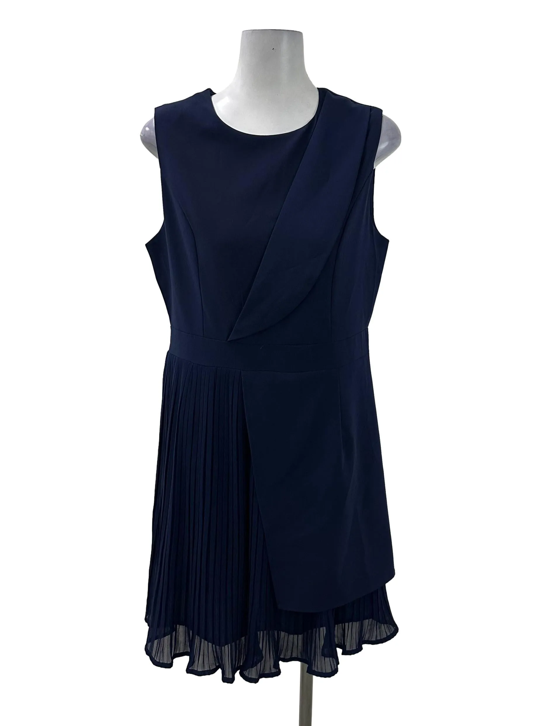 Navy Asymmetric Pleated Dress