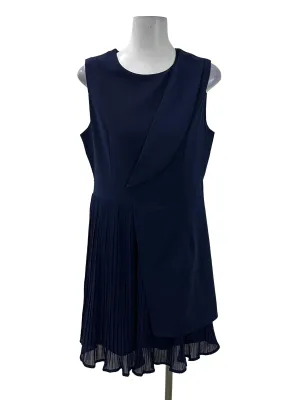 Navy Asymmetric Pleated Dress