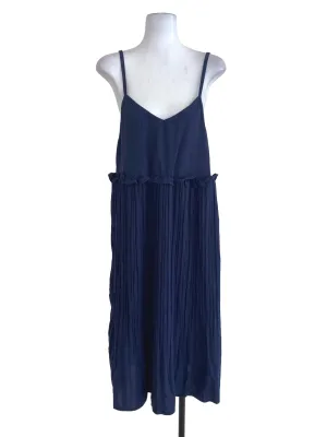 Navy Blue Half Pleated Dress