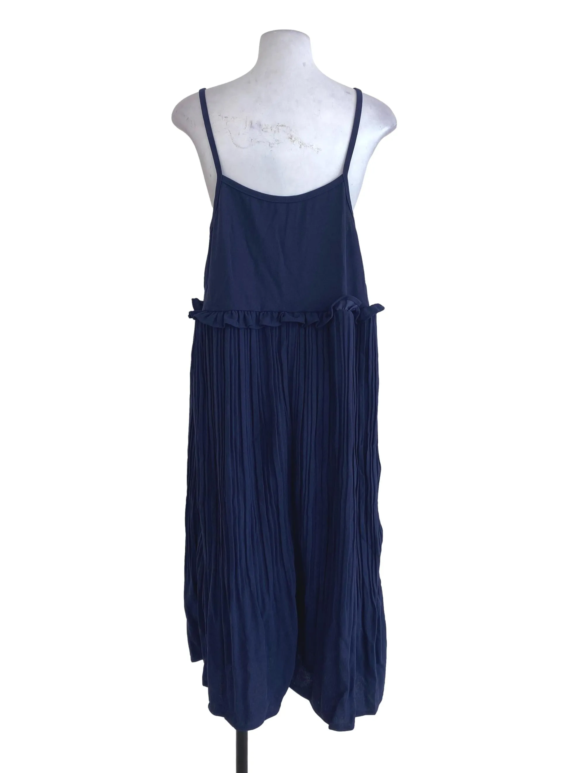 Navy Blue Half Pleated Dress