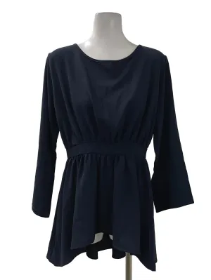 Navy Long Sleeve Pleated Dress