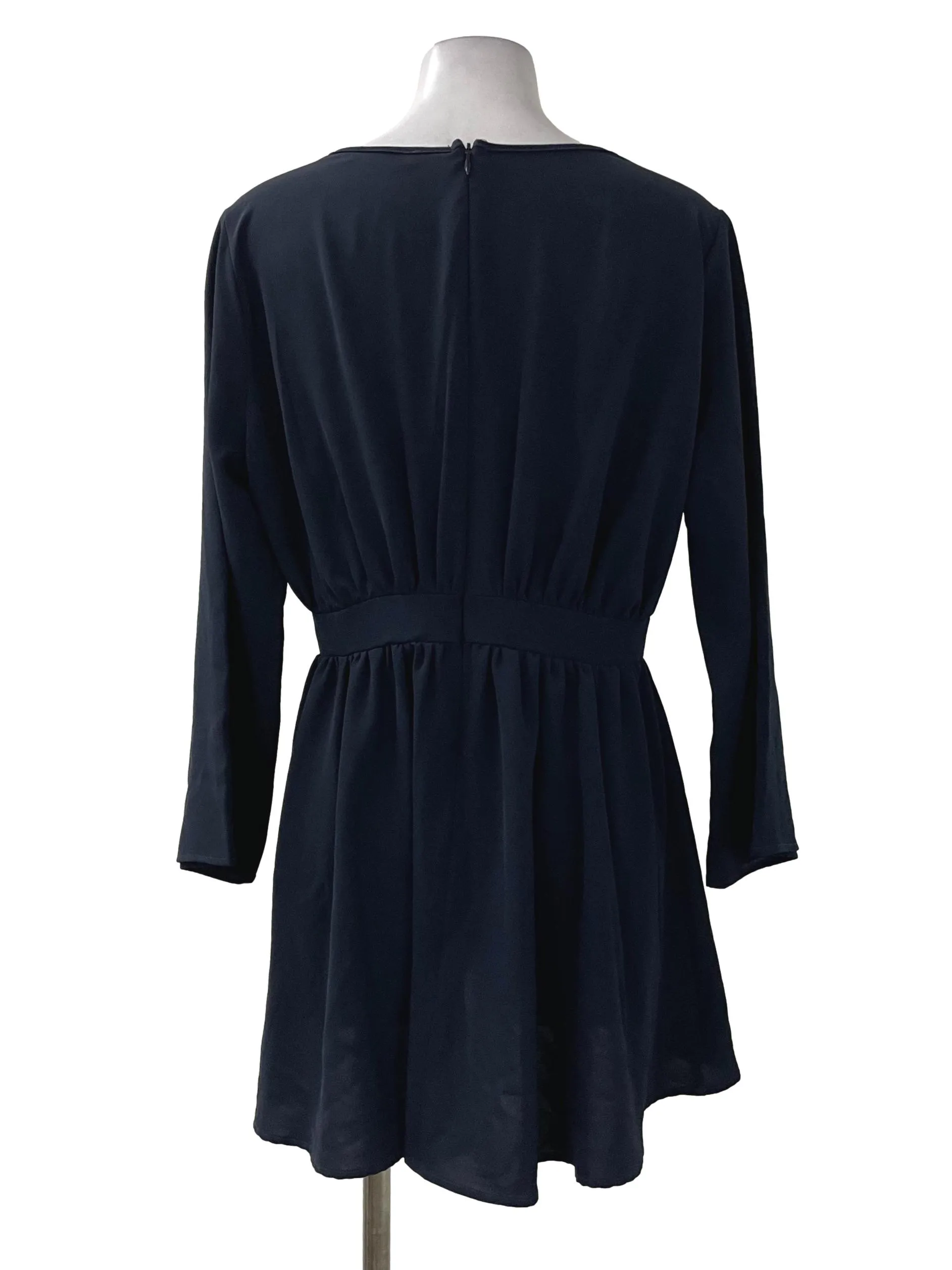 Navy Long Sleeve Pleated Dress