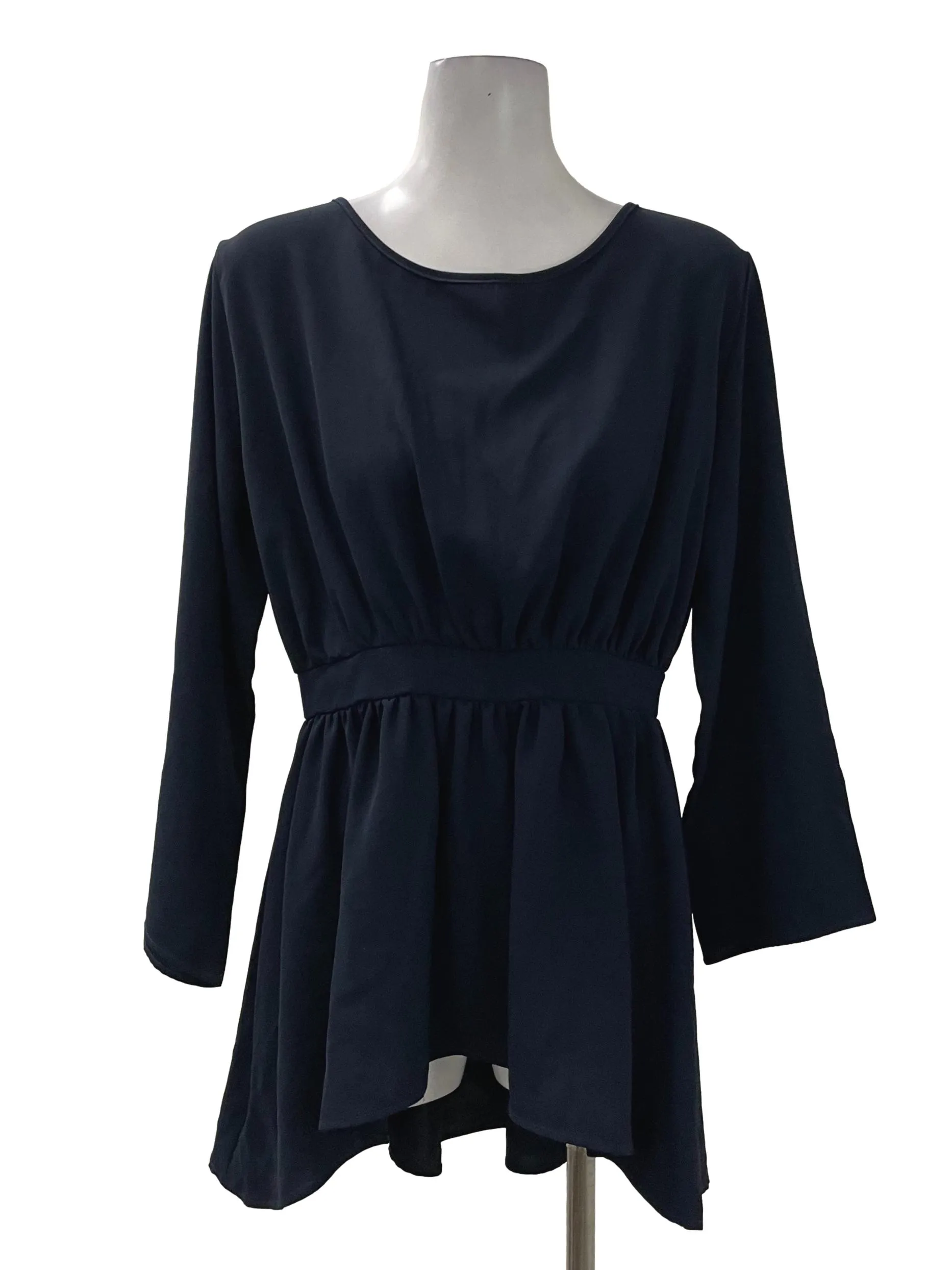 Navy Long Sleeve Pleated Dress