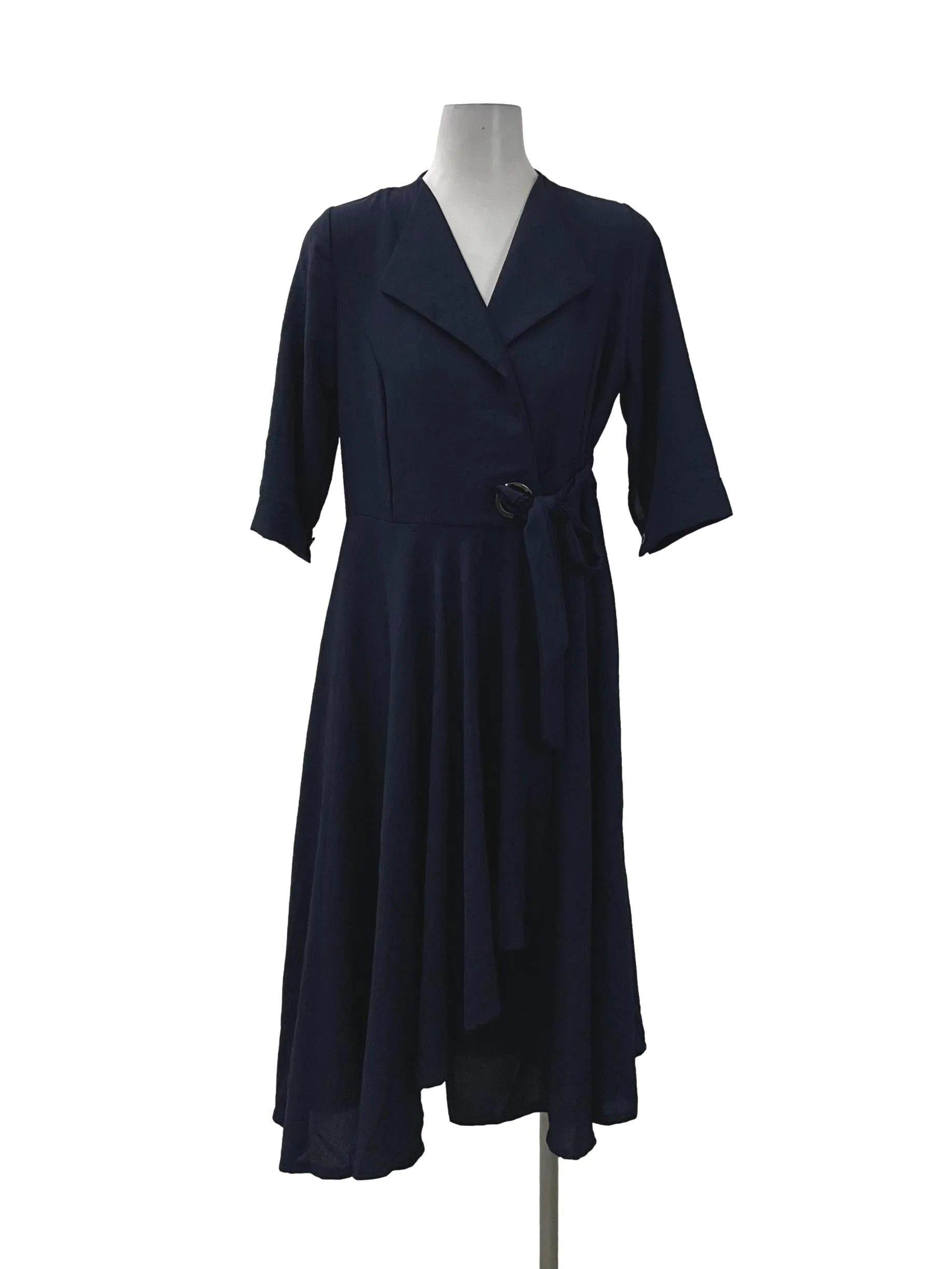 Navy Pleated Collar Dress