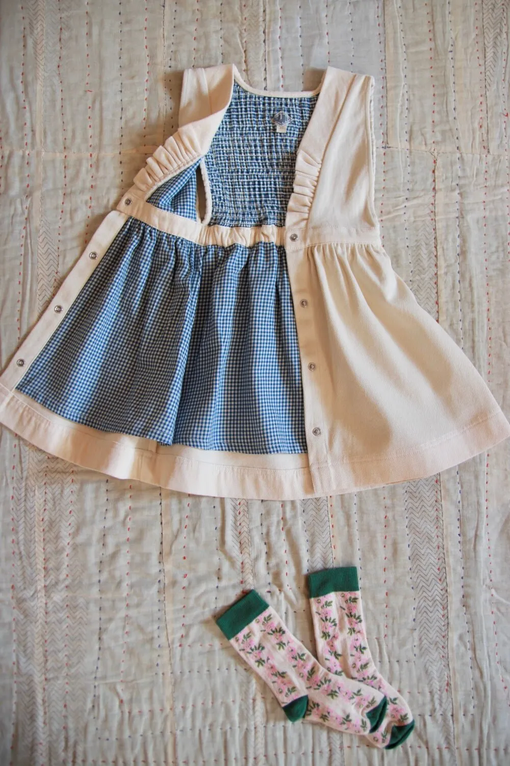 New Apron Dress in Ivory Denim by Bonjour