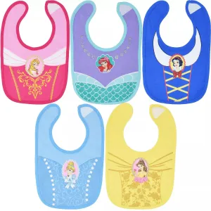 New Disney Princess Ariel Cinderella Princess Belle Princess Aurora Snow White 5 Pack Bibs One Size