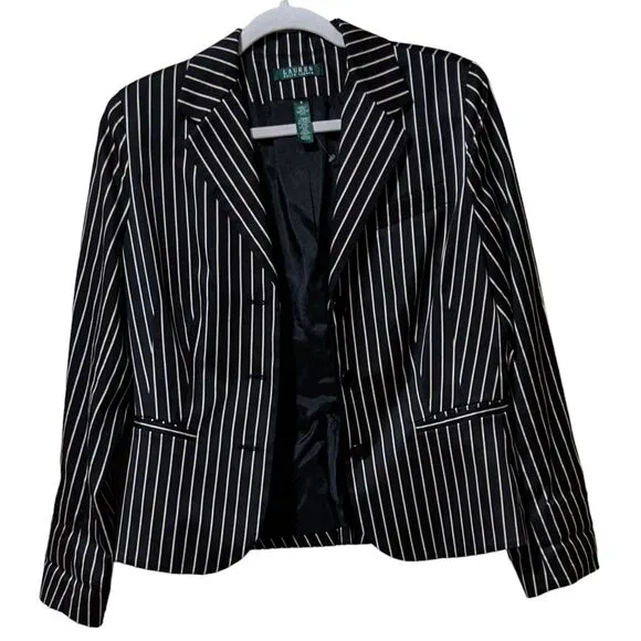 NEW Lauren Ralph Lauren racing style black sand striped Y2K career blazer size 8