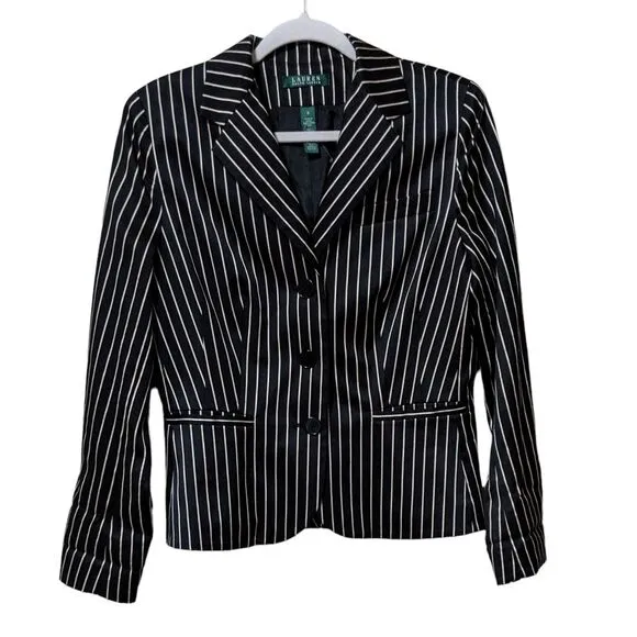 NEW Lauren Ralph Lauren racing style black sand striped Y2K career blazer size 8