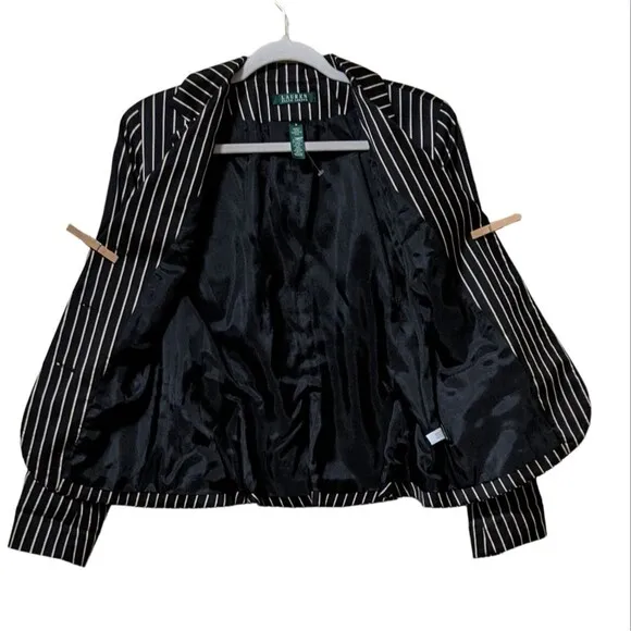 NEW Lauren Ralph Lauren racing style black sand striped Y2K career blazer size 8