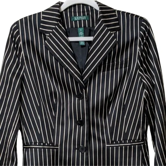 NEW Lauren Ralph Lauren racing style black sand striped Y2K career blazer size 8