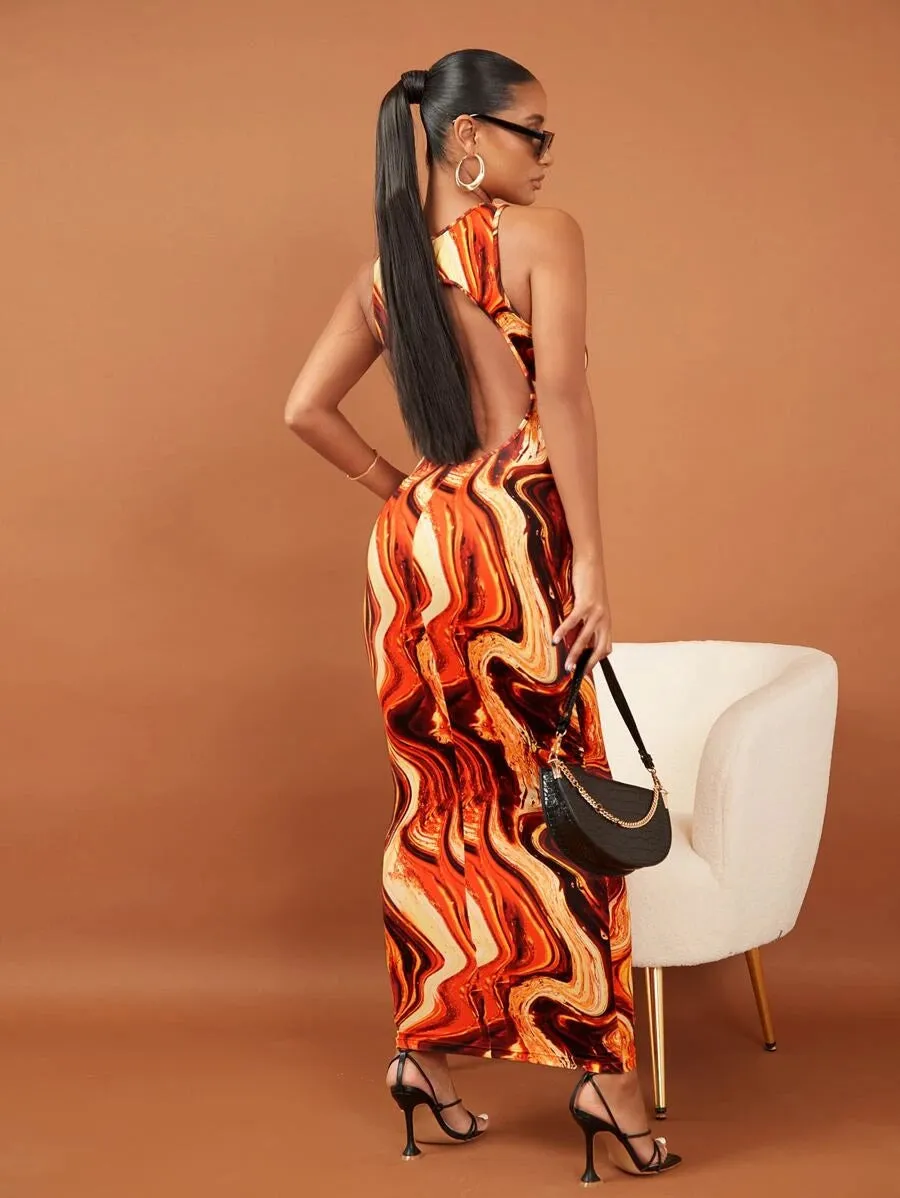 New SHEIN BAE Random Marble Print Cut Out Back Bodycon Dress, Sz XS! High Stretch will fit S/M as well, Rated 4.95 out of 5 stars!